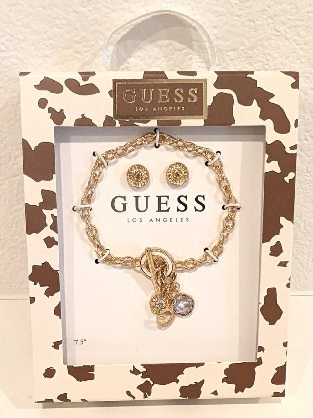 Guess Gold Charm Bracelet & Stud Earrings Set | Y2K Toggle Charm NIB